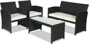 Rattan Outdoor Patio Furniture Set 4 Piece White Cushions