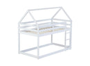 Twin over Twin Rubber Wood Floor Bunk Bed, with ladder,Guardrails,House-Shaped-Bunk Bed,White