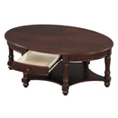 Vintage Oval Coffee Table with Drawer and Storage Shelf, Antique Cocktail Table in 45', French Country Accent Table for Living Room,Walnut