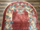 Oval Chinese Peking Rug 5x8, Pink, Floral, Vintage Chinese Wool Carpet
