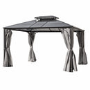 TREXM 10'x12' Hardtop Outdoor Gazebo, Heavy Duty Double Roof Patio Gazebo with Aluminum Frame, Double-Layer Side Walls Mosquito Netting & Privacy Curtains for Patio, Garden, Backyard (Grey)