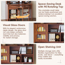 Computer Desk with 90 Degree Rotating Desktop, 43x70 Inch Office Desk with Storage Drawer and Cabinets, Gaming Desk with Shelves, Writing Desk for Study, Work Desk for Home Office Bedroom Living Room