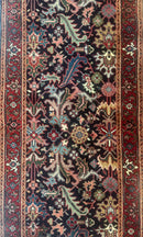 Indo Persian Runner Rug 2.7 x 13, Navy Blue and Red, Allover Floral, Wool, 13ft Runner