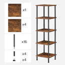 Five Tier Corner Shelf Stand Rustic Brown And Black Bookcase