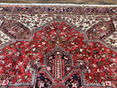Large Persian Heriz Rug 10x13, Wool Hand Knotted Antique Carpet, Red and Ivory, Geometric Tribal Room Sized Rug, Decorative Oriental Rug