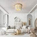 Three Light White Wood Bead Bohemian Chandelier Handmade