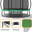 Pumpkin Style 12FT Recreational Kids Trampoline with Safety Enclosure Net & Ladder, Green Steel Frame, 144.09 Inches
