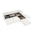 Contemporary White Chenille L-Shaped Sofa with Storage and Ottoman, 3-Seater Cylindrical Backrest