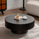 Round Coffee Table Handcrafted Relief Sturdy Pedestal Wooden Olive-Shaped Tea Table for Living Room