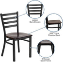 2 Pack Hercules Series Black Ladder Back Metal Dining Chair With Mahogany Seat For Restaurants
