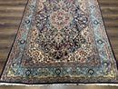 Persian Qum Rug 5x7 in Navy Light Blue and Ivory, Wool wilh Silk Highlights, 225 KPSI
