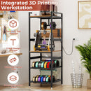 3D Printer Stand With Filament Storage, T-Type Holder, Built In Power Panelб Open Frame Printer Workstation - Black