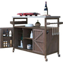Outdoor Kitchen Island, Rolling Bar Cart & Storage Cabinet, Farmhouse Solid Wood Outdoor Grill Table with Stainless Steel Top, Spice Rack, Towel Rack for Kitchen & Barbecue, Dark Brown