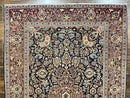 Persian Kashan Rug 4x7, Floral Medallion Vintage Handmade Hand Knotted Navy Blue & Red Wool Oriental Carpet, Highly Detailed Semi Antique Rug