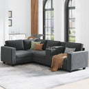 L-shaped 4-seater 105.5''*66.5'' corduroy sofa, large storage armrests with center console, USB charging, left and right seats can be switched, 2 packages of 130