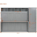 Full Size Murphy Bed Wall Bed with Closet and Drawers,Gray