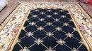 Nepal Rug 6x9, New Aubusson Nepalese Tibetan Carpet 6'1" x 8' 8", Hand-Knotted Wool, Unused, Black & Cream, Savonnerie Pattern, Soft Pile