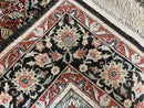 Silk Sino Persian Rug 3x5, Floral Medallion, Hand Knotted Silk Pile Silk Foundation, Traditional Silk Handmade Oriental Carpet, Cream Black