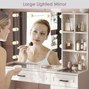 White Vanity Table Set With Glass Top Hollywood Mirror