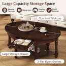 Vintage Oval Coffee Table with Drawer and Storage Shelf, Antique Cocktail Table in 45', French Country Accent Table for Living Room,Walnut