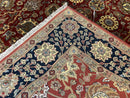 Indo Persian Rug 9x12, Hand Knotted Traditional Indian Wool Oriental Carpet 9 x 12 ft, Maroon and Navy Blue, Floral Allover 9x12 Vintage Rug