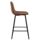 Brown Techno-Fabric Bar Chair Set - Two Pieces, Rounded Backrest, Black Metal Legs, Multiple Colors