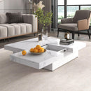 Square Marble Veneer Coffee Table Sliding Top with Storage in White 39.4"