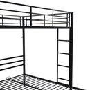 Modern Metal Triple Bunk Bed with Vertical Ladder, Safety Rail, and Storage Shelf in Black