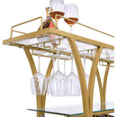 Golden Bar Cart with Wine Rack Tempered Glass Metal Frame Wine Storage