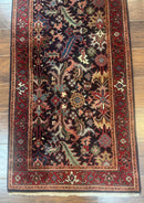 Indo Persian Runner Rug 2.7 x 13, Navy Blue and Red, Allover Floral, Wool, 13ft Runner