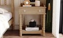 Retro Style Nightstand with Drawer and Open Shelf for Bedroom, Bedside Table with Turned Legs and Metal Handle,Natural