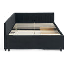Full Size Upholstered Tufted Bed Frame with Two Drawers, Sofa Bed Frame with Comfortable Backrest and Armrests, Velvet, Black(79.5''x58''x25'')