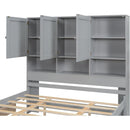 Queen Size Platform Bed with Storage Headboard and 4 Drawers, Gray