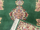 Green Persian Kerman Rug 4x6, Semi Open Field, Green & Cream, Vintage