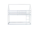 Twin over Twin Rubber Wood Floor Bunk Bed, with ladder,Guardrails,House-Shaped-Bunk Bed,White