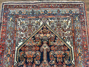 Antique Persian Runner Rug 3.7 x 15.8, Navy Blue Multicolor, Hand Knotted Handmade Wool Rug for Hallway, Geometric Medallions, Persian Hamadan Rug