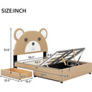 Full Size Upholstery Platform Bed Frame with Cute Bear Shaped Headboard and Two Storage Drawers,Brown