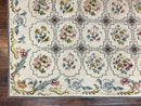 Needlepoint Rug 10x14, Wool Handmade Vintage Needlepoint Carpet, Floral Panel Design, Ivory/Cream