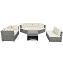 Patio Furniture Set Outdoor Daybed Rattan Sectional with Cushions and Center Table, Beige, Iron & Rattan, Multiple Sizes