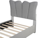Twin Size Upholstered Platform Bed Velvet Upholstered Bed, Gray