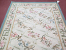 Vintage Aubusson Area Rug, Aubusson Flat weave Carpet, Floral Geometric Pattern, Beige Teal Green, 4x6 Rug, European Design