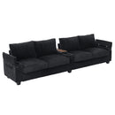 Modern 4-Seater Corduroy Sofa Couch with USB Ports and Hidden Storage in Black