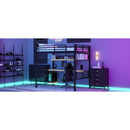 Full Size Metal Loft Bed Frame with Storage Shelf and LED Light,Iron mesh,Black