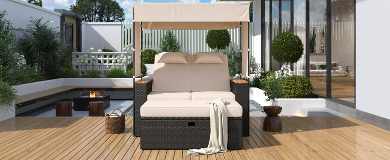 Walker Edison | Outdoor Patio 2-Piece Rattan Chairs and Bench Roof Set