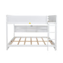 Queen Over Queen Bunk Bed with Built-in Storage Cabinets,Charging Station,Ladder,Safety Guardrails,Solid Pine Wood Bunk Bed,White