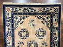Chinese Peking Rug 4x6, Wool Hand Knotted Handmade Vintage Semi Antique Carpet, Semi Open Field, Light Peach & Navy Blue, Art Deco Rug