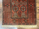 Antique Persian Turkoman Rug 3x6, Wool Tribal Handmade Carpet, Red and Black