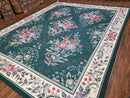 Chinese Needlepoint Rug 8x10, Vintage Green Area Rug, Hand-Woven Flatweave Floral European Design Carpet Wool Handmade 8x 10 Living Room Rug