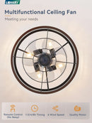 20 Inch Walnut Caged Fandelier Ceiling Fan With Light And Remote Control 6 Speeds With Timing