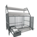Large pet cage with storage rack, drawers with stainless steel food and water basins, double-layer storage rack made of iron frame and MDF material, sturdy, exquisite, and practical (black+smoke gray)